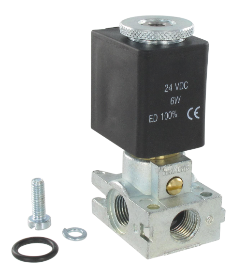 3/2-way mini solenoid valve NC manual override bistable Ø1,3-48VAC