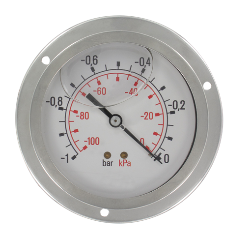 Glycerine pressure gauges in D100 stainless steel housing with 3-hole front flange and G1/2'' axial connection Pneumatic components