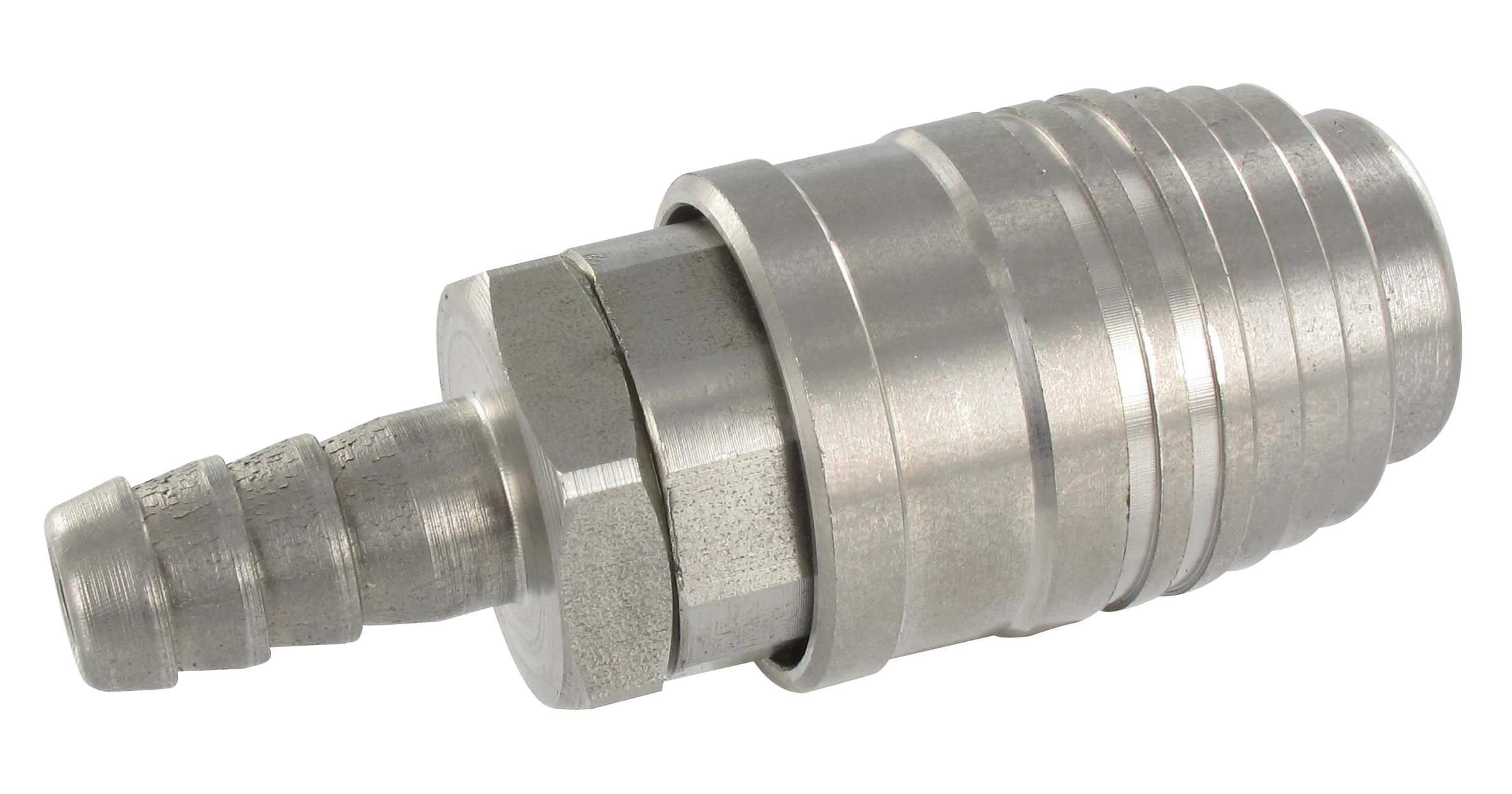 ISO-B barb connector couplings with 5.5 mm bore in stainless steel 303