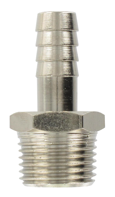 Nickel-plated brass conical male barb connector 1/2-11,5