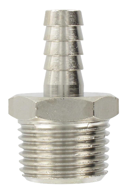 Nickel-plated brass conical male barb connector 1/2-9
