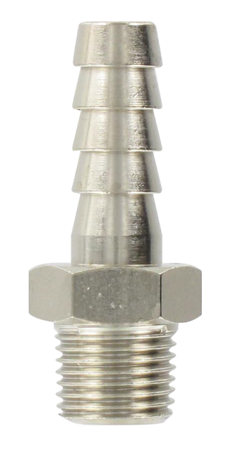 Nickel-plated brass conical male barb connector 1/8-7
