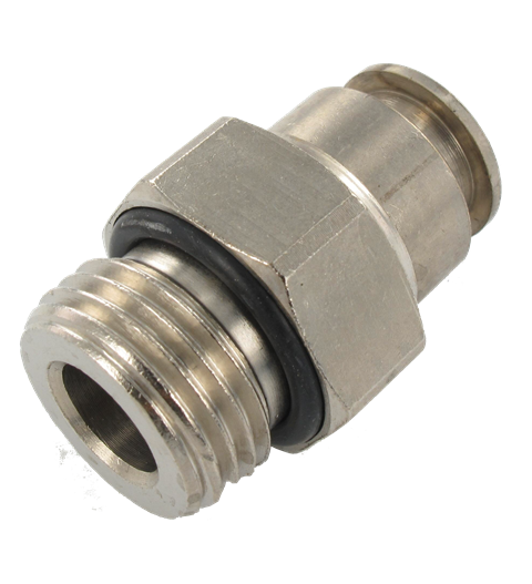 Straight male BSP cylindrical and metric push-in fittings in nickel-plated brass Pneumatic push-in fittings