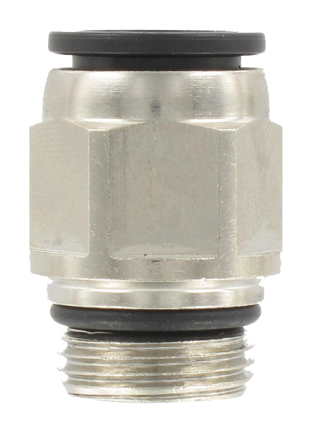 Straight male BSP push-in fitting with nickel-plated brass body T12-3/8