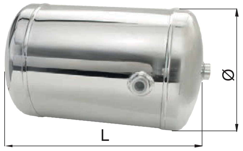 Compressed air tank in stainless steel