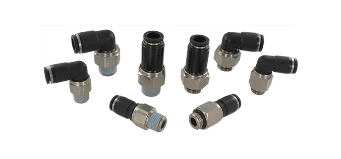Pneumatic push-in swivel fittings for compressed air
