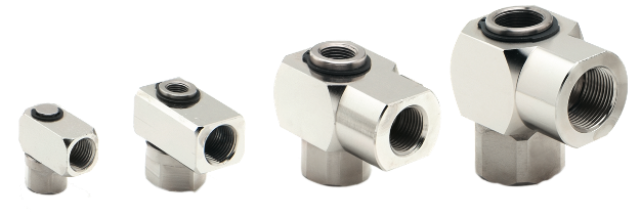 Swivel fittings female/female 1 inlet, 1 outlet for lubricated compressed air, vacuum and water