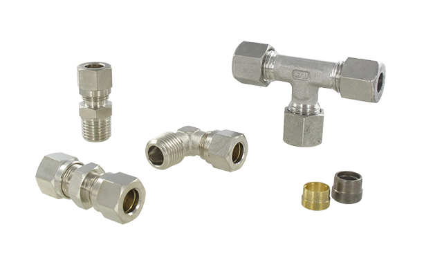 Universal compression DIN standard fittings for compressed air and industrial fluids