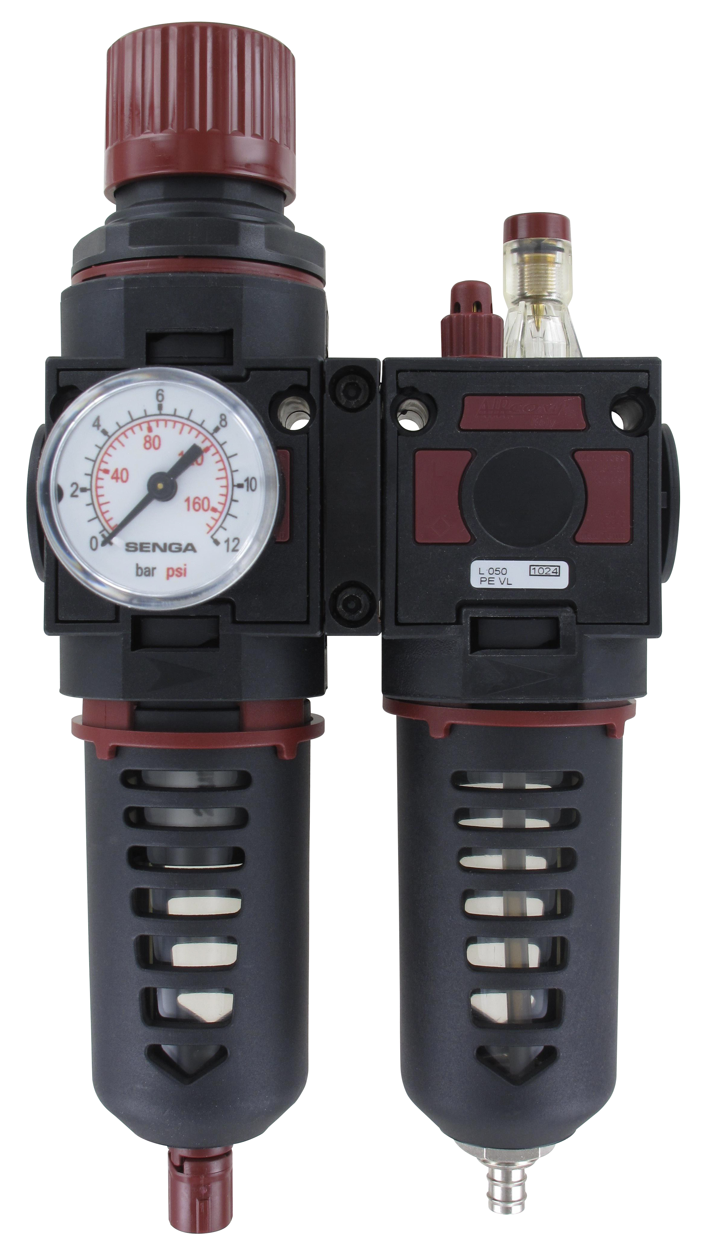Filter regulator + lubricator 3/8\" 0-8 bar fill/pressure with pressure gauge D40