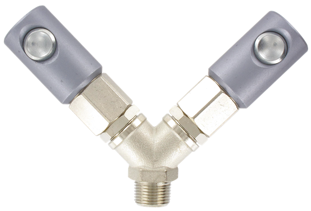 2-way manifolds ISO-C male taper 5.5 mm bore Quick-connect safety couplings in metal
