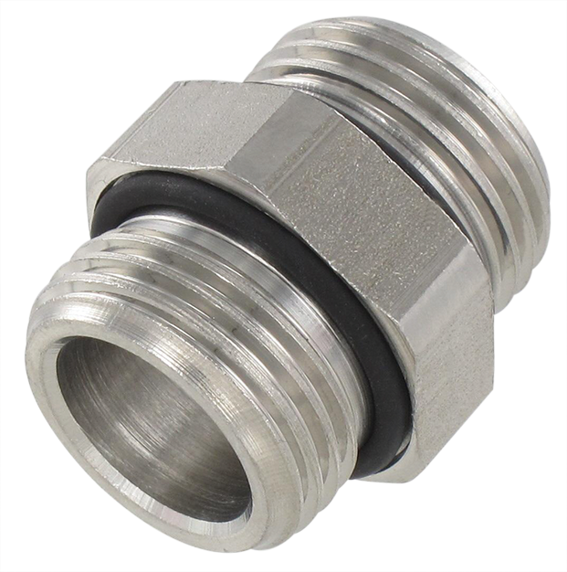 AISI 316Ti stainless steel cylindrical M/M nipples with mounted FKM seal Standard fittings in stainless steel