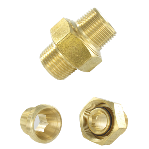 3-piece brass connection fitting with conical seal and gasket 1/2