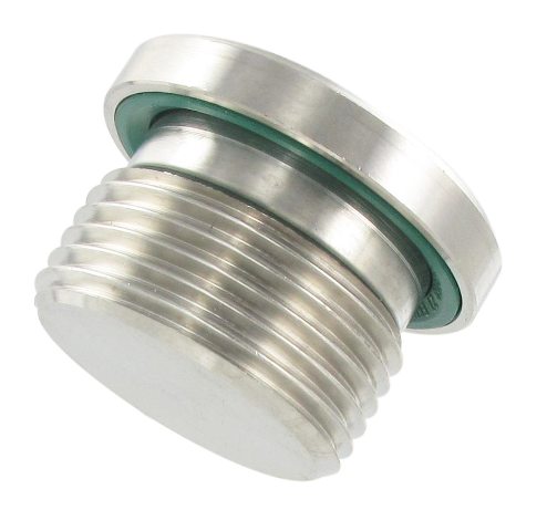AISI 316Ti stainless steel cylindrical male plugs with mounted Viton seal and hexagon