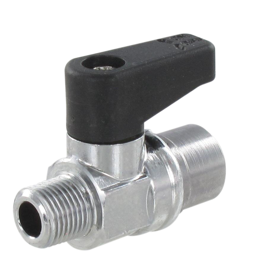 Ball valve male BSP conical / female BSP cylindrical 1/8\" Nickel-plated brass ball valves