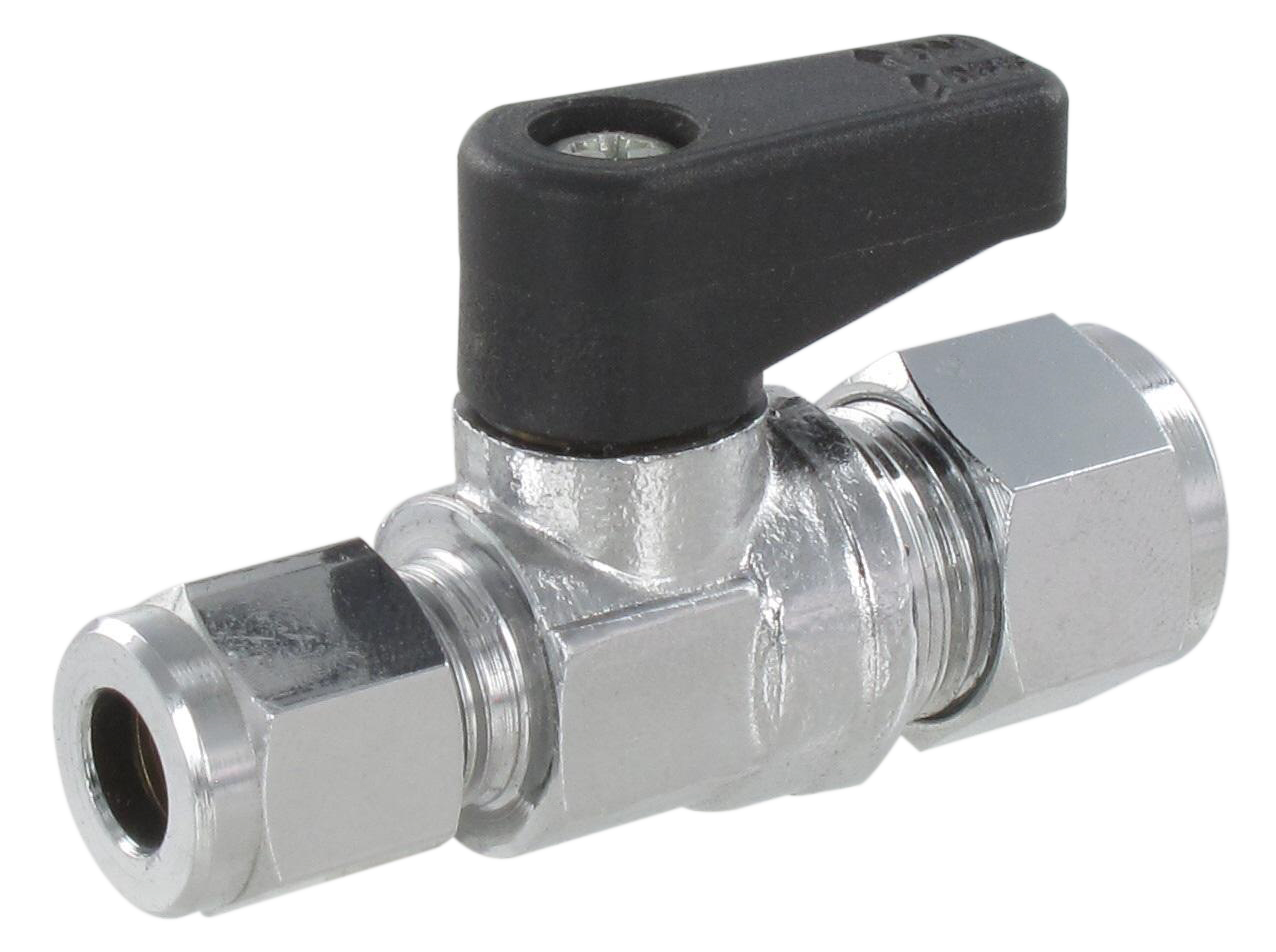 Ball valve with universal compression fittings T6-8 Nickel-plated brass ball valves