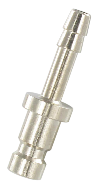 Barb connector micro-plugs 2.7 mm bore in nickel plated brass