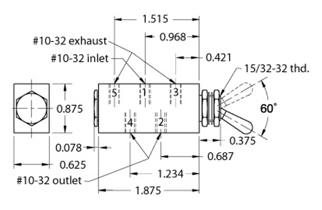 Brass switch 5/2 #10-32 Pneumatic valves