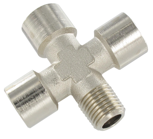 Crosses female / female / female / male conical Standard fittings in nickel plated brass