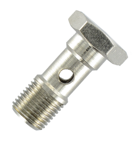 Cylindrical BSP banjo bolts in nickel-plated brass