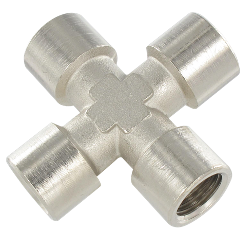 Cylindrical female equal crosses in nickel-plated brass Standard fittings in nickel plated brass