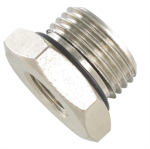 Cylindrical male / female reducer in nickel-plated brass with seal 3/8-1/8 Standard fittings in nickel plated brass