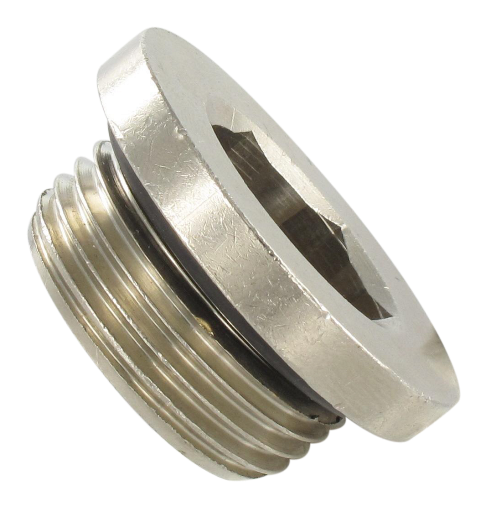 Cylindrical male plug in nickel-plated brass with mounted seal and hexagon socket 1\" Standard fittings in nickel plated brass