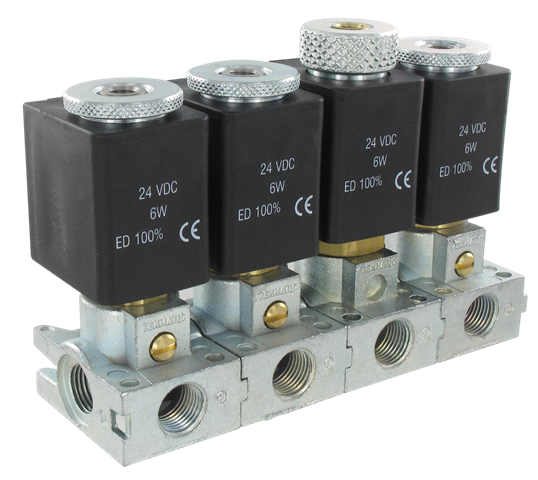 3/2-way mini solenoid valve NC manual override bistable Ø1,3-24VAC EP - Direct operated mini solenoid valves - 1/8 