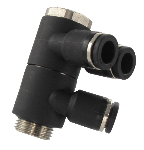 Double banjo Y push-in fittings BSP cylindrical in resin Pneumatic push-in fittings