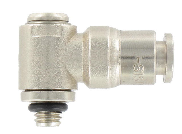 Elbow male swivel metric push-in fitting in nickel-plated brass M6×1 - T6 Pneumatic push-in fittings