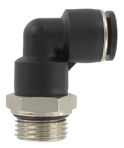 Elbow push-in fitting male swivel BSP cylindrical in resin T12-1/2