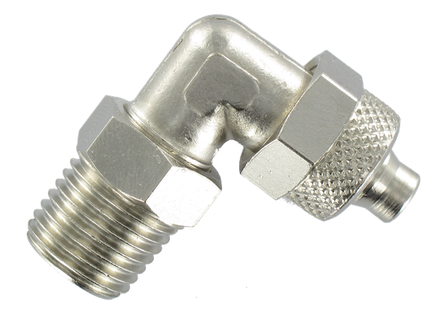 Elbow push-on fittings male, swivel, BSP tapered thread