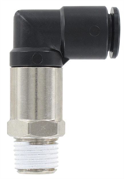 Extended male swivel elbow push-in fitting BSP tapered in technopolymer T10-1/4 Pneumatic push-in fittings