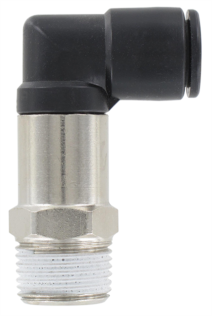 Extended male swivel elbow push-in fitting BSP tapered in technopolymer T10-3/8 Pneumatic push-in fittings