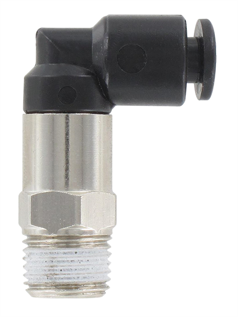 Extended male swivel elbow push-in fitting BSP tapered in technopolymer T4-1/8