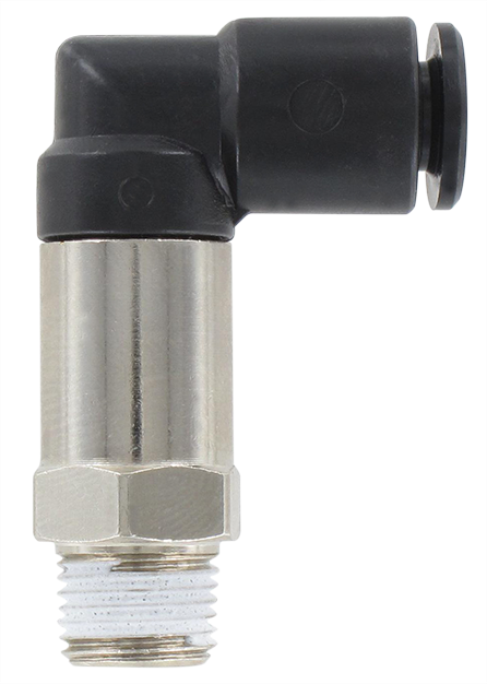Extended male swivel elbow push-in fitting BSP tapered in technopolymer T6-1/8
