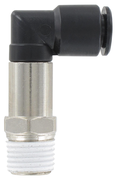 Extended male swivel elbow push-in fitting BSP tapered in technopolymer T8-1/4 Pneumatic push-in fittings
