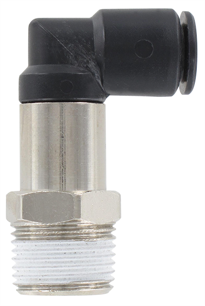 Extended male swivel elbow push-in fitting BSP tapered in technopolymer T8-3/8 Pneumatic push-in fittings