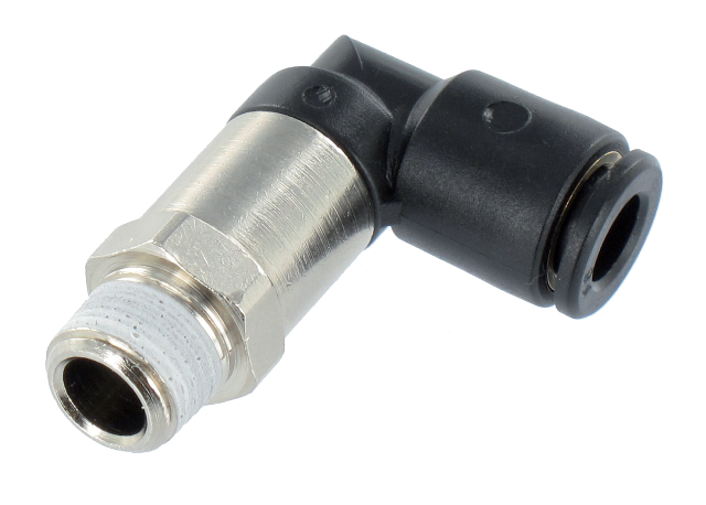 Extended male swivel elbow push-in fittings BSP tapered in technopolymer