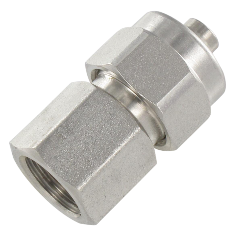 Female straight push-on fitting, BSP tapered thread in stainless steel 1/8\" T.8/6