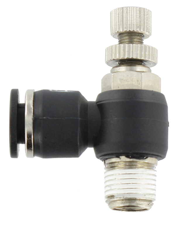 Flow control valves with knurled adjusting screw and push-in fitting unidirectional inlet version tapered BSP in resin 4700 - Push-in fittings SENFIT