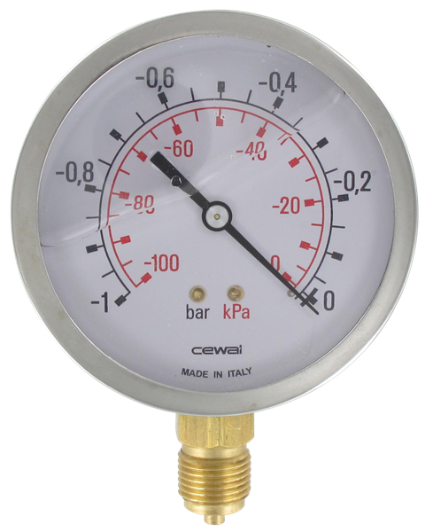 Pressure gauge Ø100 radial connection 1/2  -1-0 bar Pneumatic components