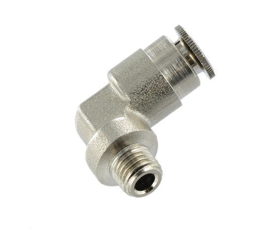 High pressure elbow push-in fittings BSP tapered male fixed in nickel-plated brass