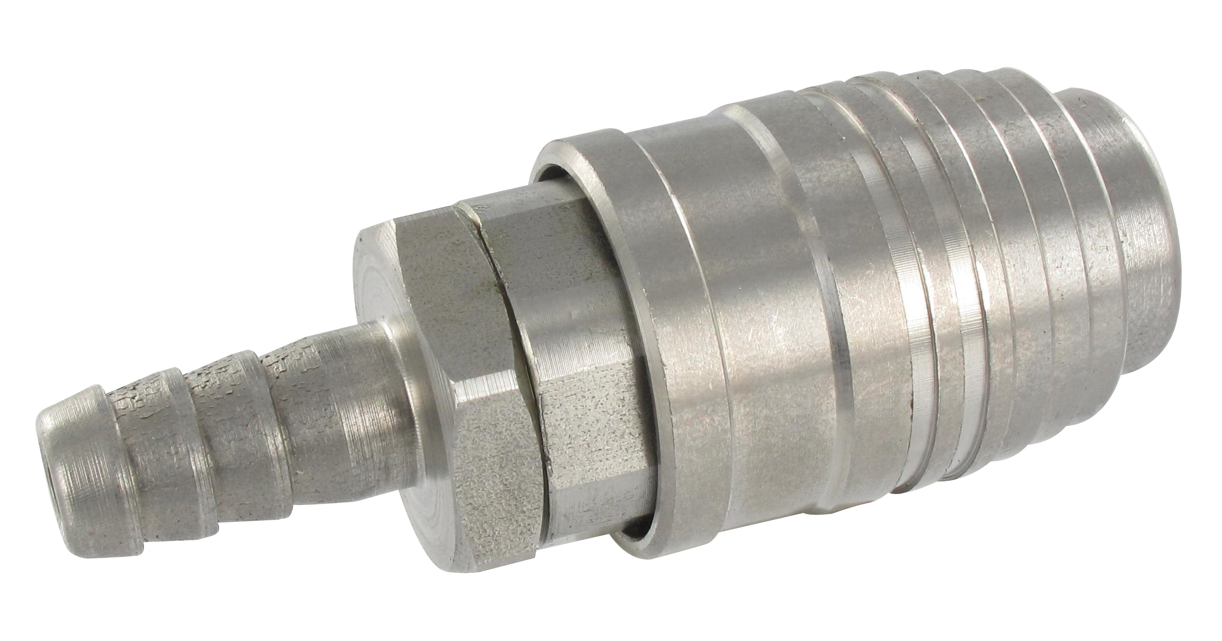 ISO-B barb connector coupling with 5.5 mm bore in stainless steel 303 T8