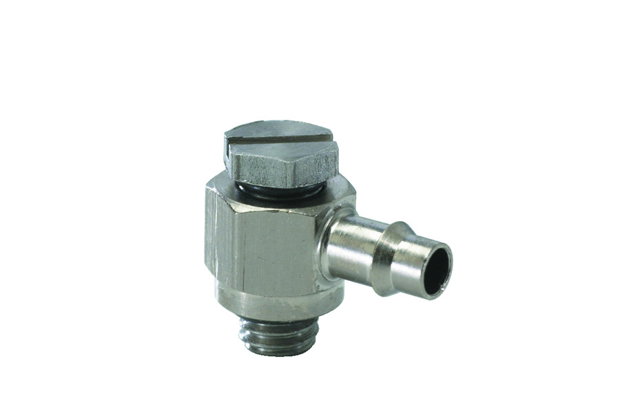 Male L barbed fitting #10-32 1/8ID brass ENP Pneumatic valves