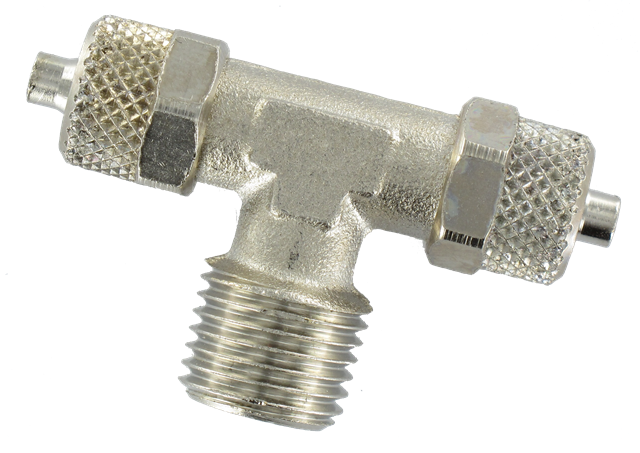 Male T push-on fittings, centre tap, BSP tapered thread