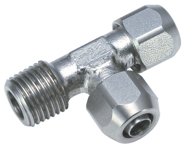 Male T push-on fitting, side inlet, BSP tapered thread in stainless steel 10/8-3/8