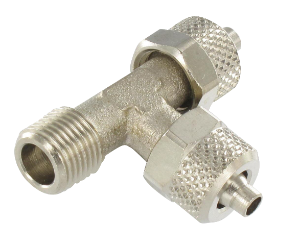 Male T push-on fittings, side inlet, BSP tapered thread
