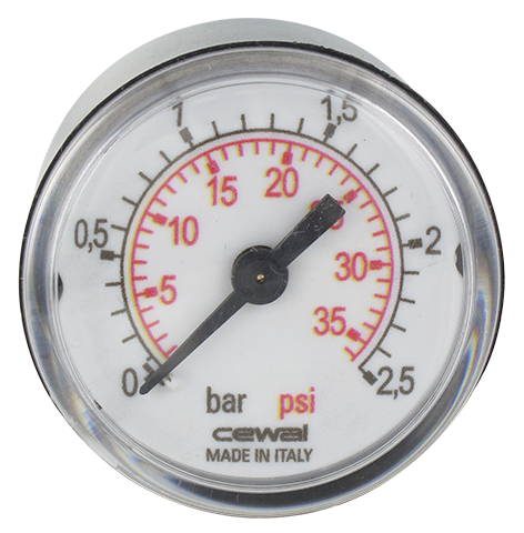 Manomètre sec boîtier ABS Ø40 raccord axial 1/8\" 0-2,5 bar