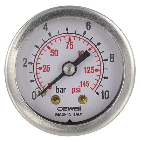 Manomètre sec boîtier INOX Ø40 raccord axial 1/8\" 0-10 bar Composants pneumatiques
