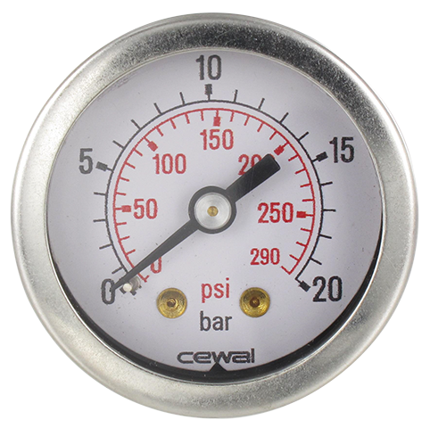 Manomètre sec boîtier INOX Ø40 raccord axial 1/8\" 0-20 bar Composants pneumatiques